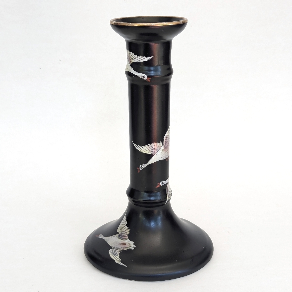 VTG GRIMWADES Royal Winton Bird Design Candlestick Black White Made In England